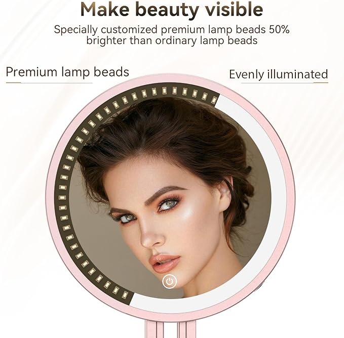 Travel Makeup Mirror with Lights,3000mAh Rechargeable 1X/20X Magnifying Mirror with Light, 7" Portable Lighted Beauty Mirror, Make Up Mirrors with 3 Light Colors, Dimmable Tabletop Handhold Hanging-G