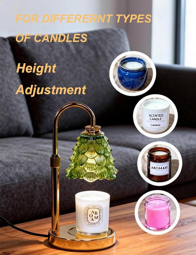 Candle Warmer, Flameless Green Candle Warmer Lamp with Timer, Adjustable lamp Candle Warmer for Jar Candles, Small Candle Warming Lamp, Cute Candle Light Warmer Candle Melter Lamp