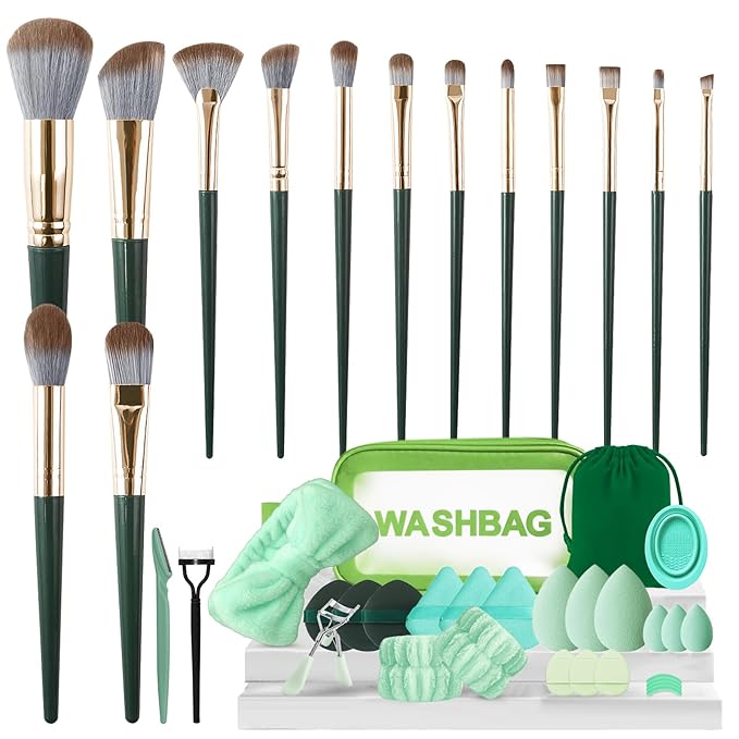 GZIXBDA Makeup Brush Set, 42Pcs Makeup Tool Set Premium Synthetic Foundation Concealers Powder Eye Shadows Makeup Brushes Kit for for Beginner Professional, Green