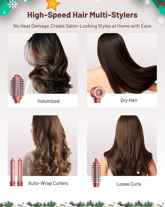 HITTIONA 5 in 1 Hot Air Styler & Hair Styler- High-Speed Hair Dryer Brush, Fast Drying Blow Dryer Brush No Heat Damage Multi-Styler Auto Wrap Curlers for Volumizing Curl Straighten Frizz-Free
