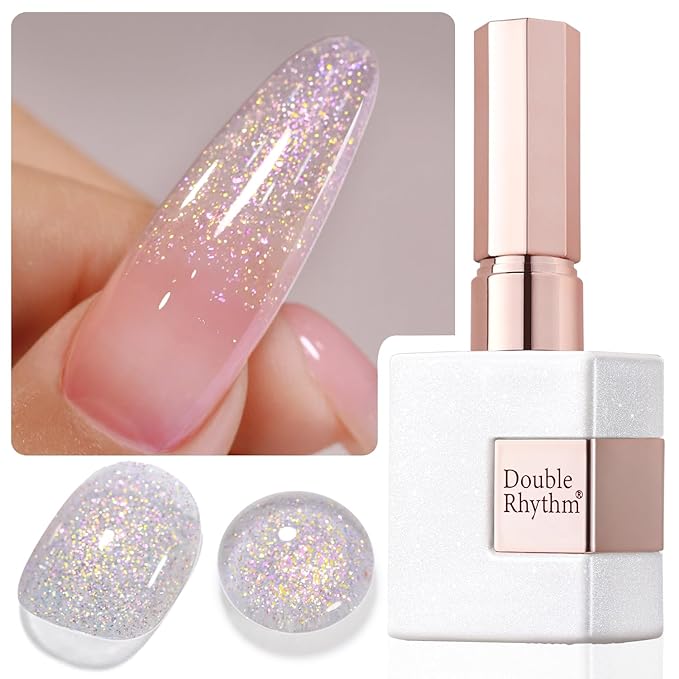 Double Rhythm 15ML Glitter Gel Polish Shimmer Reflective Holographic Color Magnetic for Nail Art Salon DIY at Home (Pink-B1153)