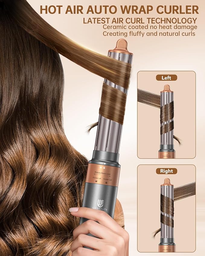 Hot Air Brush Hair Styler, 6 in 1 Hair Dryer Brush Auto Wrap Curlers Frizz-Free Styling Tool for All Hair Types Fast Drying, Curling, Smoothing, Volumizing & Straightening with Negative Ion