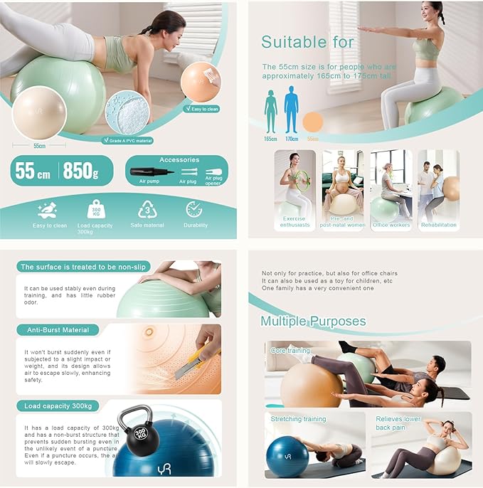 Exercise Ball for Workouts, Anti-Burst and Slip Resistant Yoga Ball for Gym Fitness and Physical Therapy