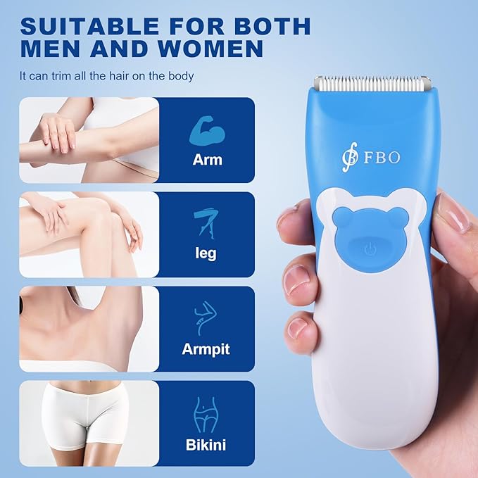 FBO Women's Electric Shaver - IPX7 Waterproof Painless Trimmer - Easy to Clean, Ceramic Blade, Bikini Body Hair Trimmer, Armpit, Leg, arm and Body, Portable Fast Charging Wireless
