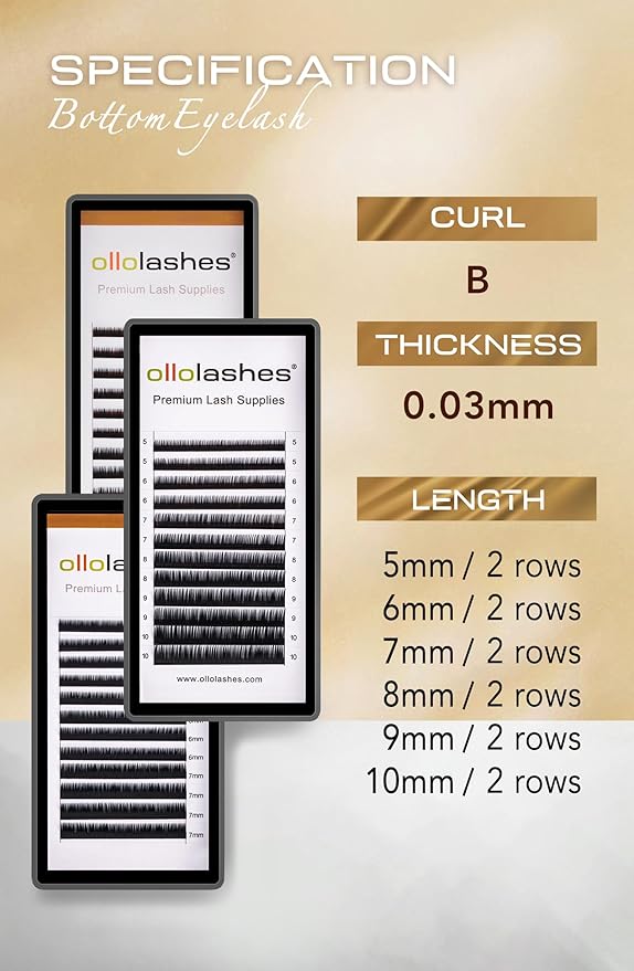 Bottom Lash Extension B C J Curl Mix4-10mm 0.03 0.05 0.07 0.10 0.15 thickness Black Color Super Matte Bottom Lash Extensions, Professional Supplies for Lash Techs (Bottom-B-0.15, 5-10mm)