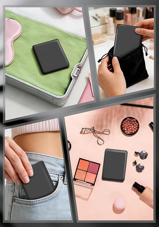 Compact Mirror, Rechargeable 30X Magnifying Mirror with 3 Lighting Modes & Dimmable Brightness, Portable Travel Makeup Mirror with Light, Essentials for Travel, Pocket, Purse, Gifts for Women Black