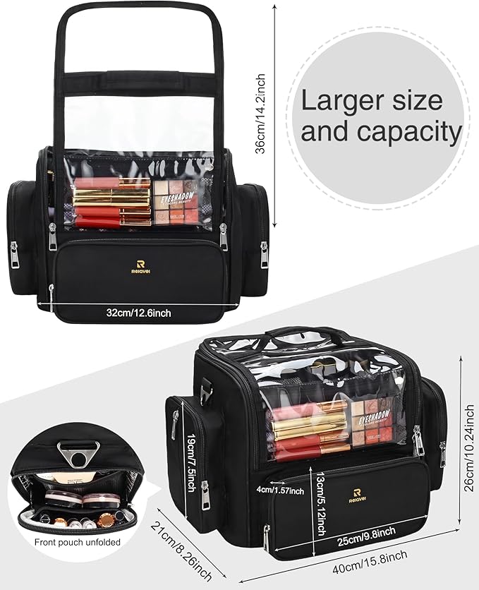 NAONAYA Makeup Brush Bag Extra Large Makeup Brush Case with 4 small bags Professional Makeup Artist Brush Holder Stand Up Organizer for Travel with Adjustable Dividers and Shoulder Strap