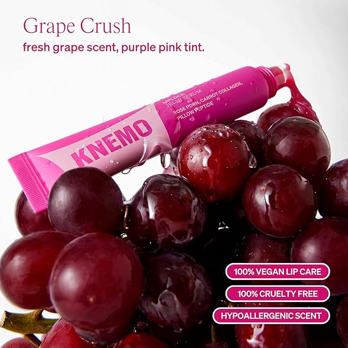 KNEMO LipLock Jelly Serum, Korean Skincare for Dry Lips, Long-Lasting, Hydrating, Plumping, Glossy Mask with Rose PDRN, Carrot Collagen, Pillow Peptide, Moisturizing Tinted Lip Balm. (Grape Crush)