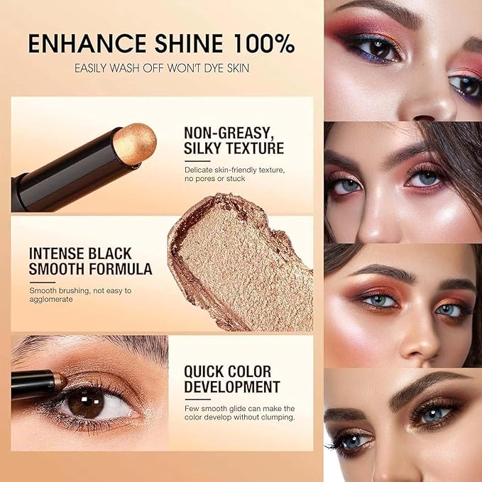 Champagne Shimmer Eyeshadow Stick Makeup,Matte Cream Eye Shadow Pencil,High Pigmented Crease proof Eye Shadow Brightener Stick,Waterproof Long Lasting Eye Highlighter Crayon Eyeliner