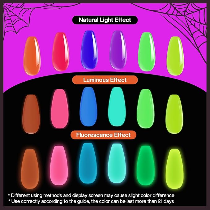 Morovan Neon Nail Polish Set: Glow in The Dark Fingernail Polish Kit Air Quick Dry Regular Nail Polish Pack for Halloween Christmas Winter Nail Art Gift Holiday Party