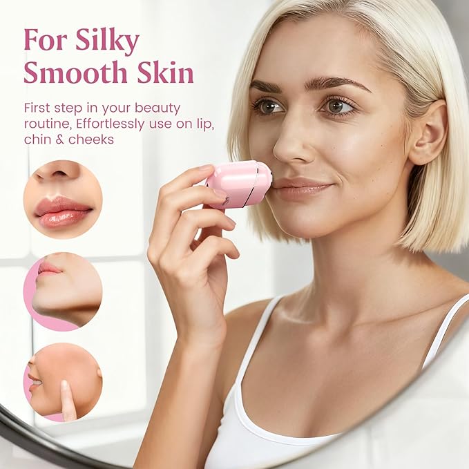 Brightup Facial Hair Remover for Women - Painless Electric Face Shaver for Peach Fuzz on Lip & Chin, USB-C Rechargeable & Waterproof, Mini Size Portable for Smooth Skin On-The-Go (Pink) (Pink)