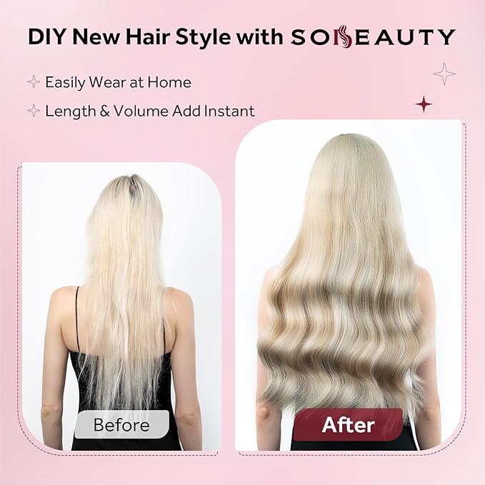 Clip in Hair Extensions Real Human Hair, 100% Remy Hair Extensions Clip Ins, Dark Blonde Highlighted Bleach Blonde Hair Extension for Women, #P18A/613A 18Inch 120G 7PCS