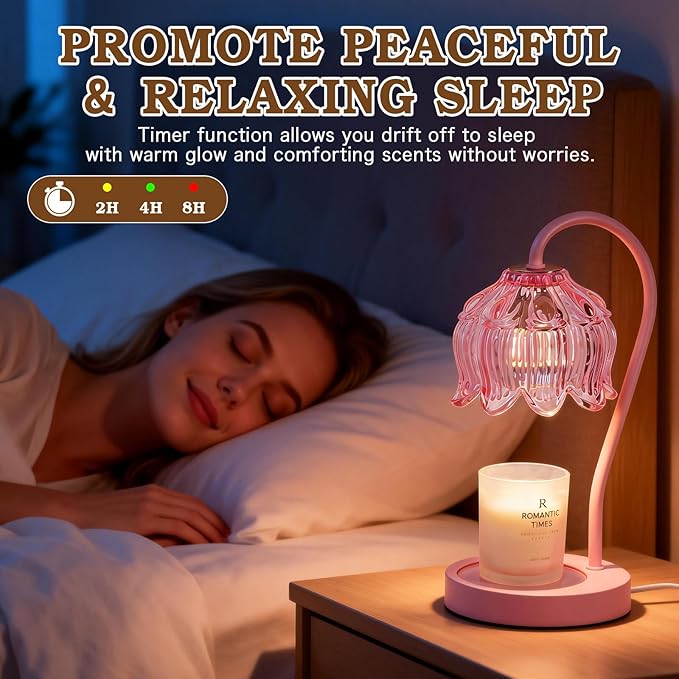 Pink Candle Warmer Lamp with Timer Dimmable,Lily of The Valley Candle Lamp Warmer, Valentines Day Birthday Gift Idea for Women Her Mom Who Have Everything, Wax Warmer for Jar Candles