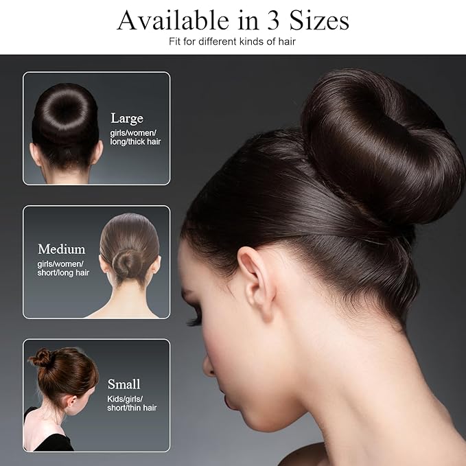 HOFASON Hair Accessories for Women Girls Kids, Bun Makers for Kids, 6Pcs Hair Bun Maker Donut Hair Ties Hair Elastics Hair Pins Kit, Ballet Bridal Accessories Gifts for Women (Size 3 Inch,Brown)