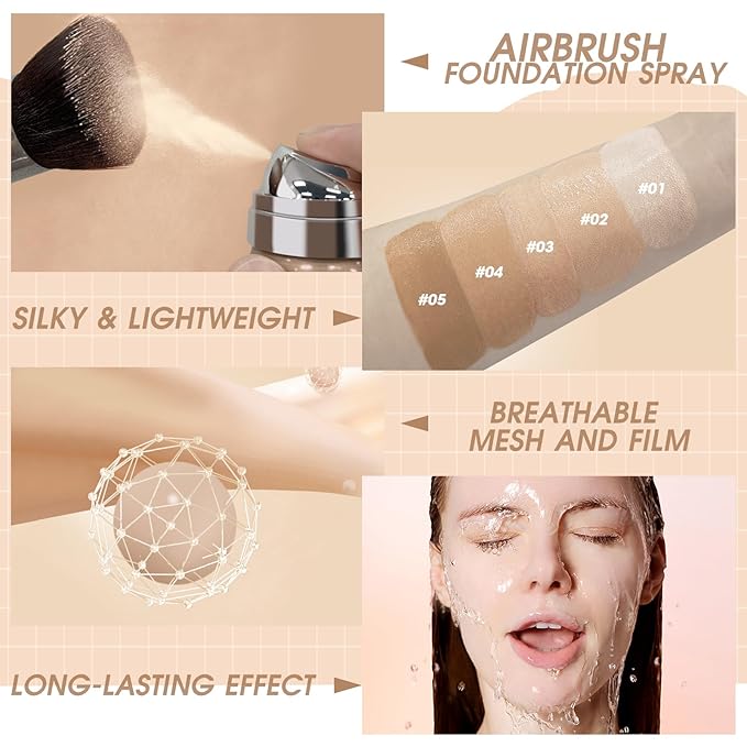 AirBrush Foundation Spray, Silky Mist Foundation Spray Makeup Buff Beige