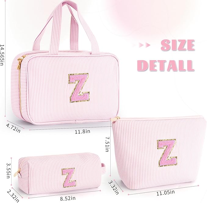 Fystdtote Birthday Gifts for Women Girls - Personalized Toiletry Pouch Initial Cute Makeup Bags Cosmetic Bag Make Up Bag Gift for Her Friend Mom Teacher Sister Teenager Female - Pink Z