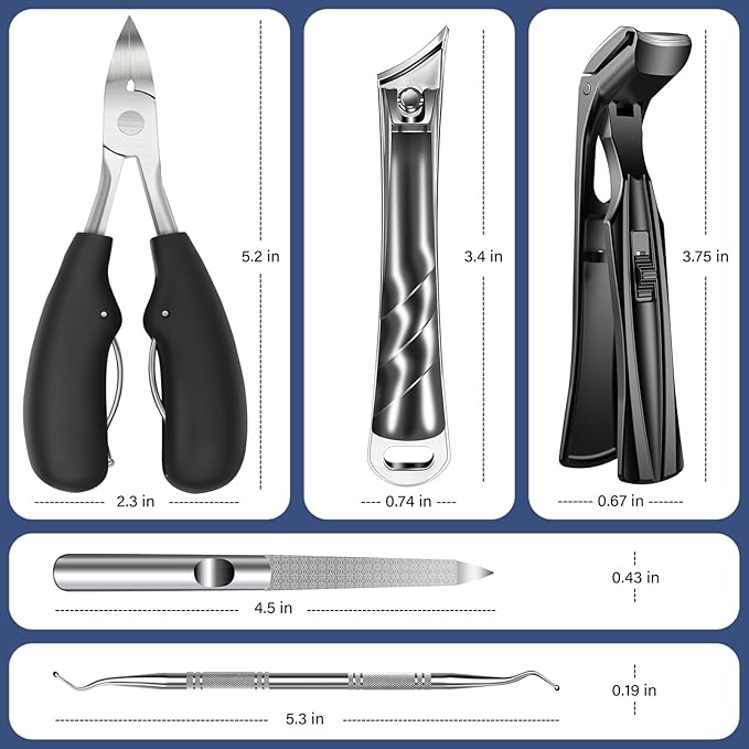 2026 Toenail Clippers for Thick Toenails for Seniors, Angled Head Large Toe Nail Clippers Set for Men, Heavy Duty Ingrown Toenail Clippers with Long Handle, Ultra Sharp Slanted Nail Cutter Wide Jaw