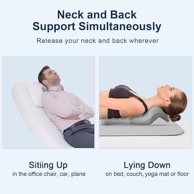 Neck and Shoulder Relaxer with Upper Back Massage Point, Cervical Traction Device Neck Stretcher for TMJ Pain Relief and Cervical Spine Alignment Chiropractic Pillow (Light Gray)