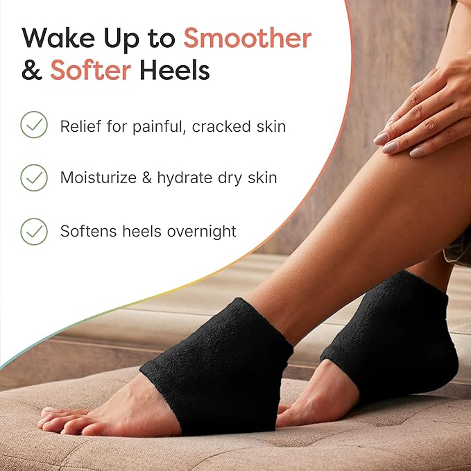 ZenToes Moisturizing Socks for Cracked Heel Treatment, Vitamin E, Olive Oil and Jojoba Oil Infused Heel Socks, Galentines Day Gifts, Self Care Gifts for Women (Fuzzy Black, Regular)
