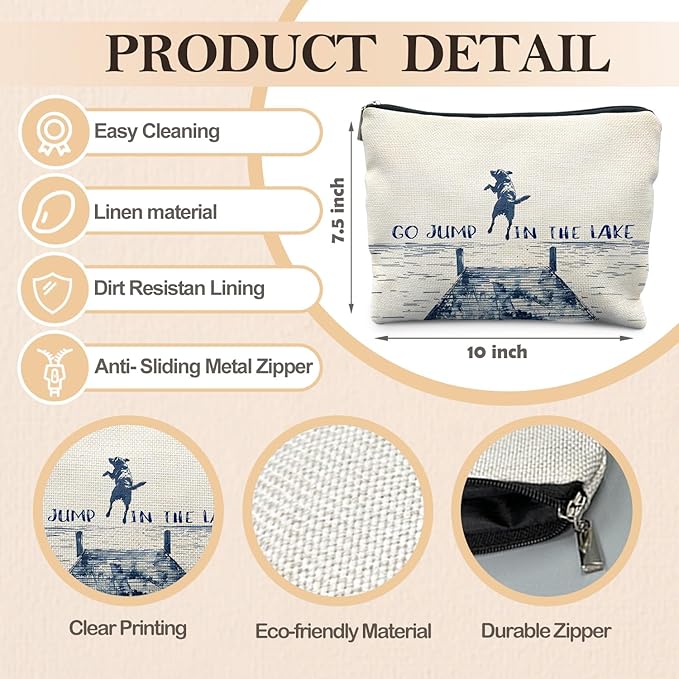 RYYCDOI Funny Dog Makeup Bag, Dog Mom Lovers Gifts Cosmetic Bags for Women, Gifts for Lake Lovers, Go Jump in the Lake Funny Dogs Zipper Makeup Pouch