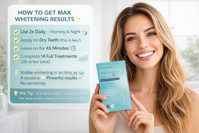 Jumu’ah Teeth Whitening Strips - 14 Treatments - 28 Strips - Enamel Safe - Certified Non-Toxic Teeth Whitening | Whitens Without Sensitivity