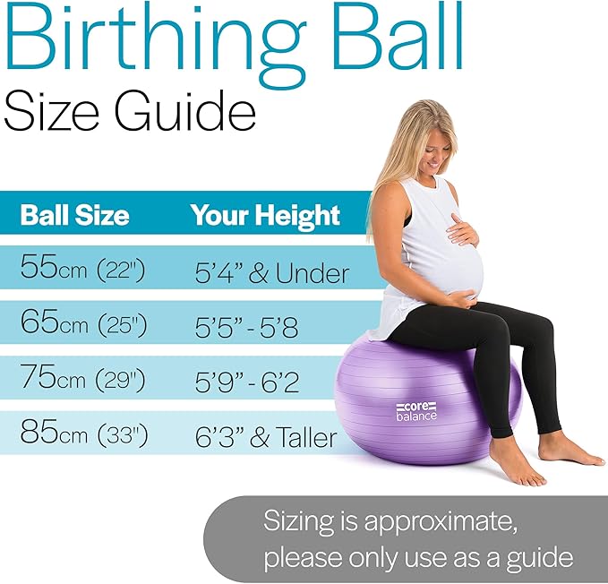 Core Balance Exercise Ball, Stability Ball for Yoga, Pilates and Fitness, Gym Ball for Home Gym and Office Chair, Training, Physical Therapy, Anti Burst, Pump Included, 55cm 65cm 75cm 85cm