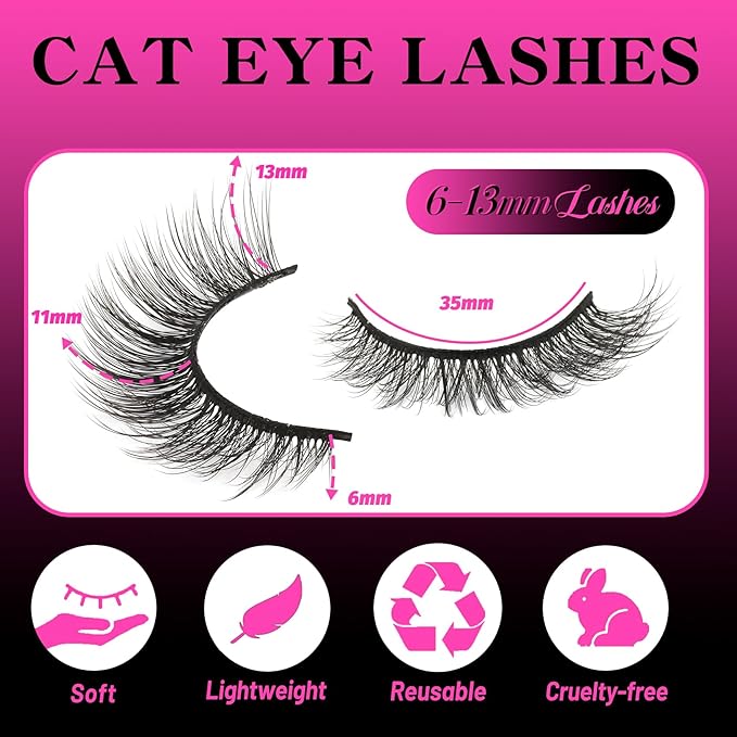 Veleasha Lashes Wispy False Eyelashes Cat Eye 100% Handmade Eyelashes 3D Effect Faux Mink Natural Look Fake Lashes Short Eye Lightweight Lashes with Soft Cotton Band 5 Pairs Pack (Daily)