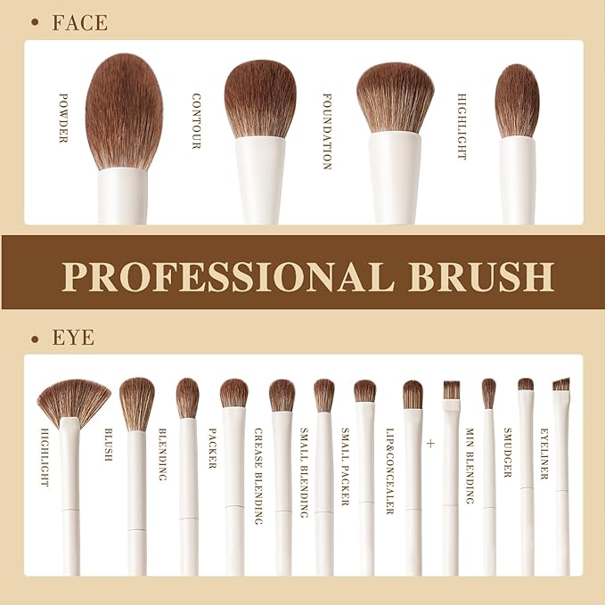BEILI 15-Piece Makeup Brush Set, Premium Synthetic Bristles, Foundation Powder Contour Blush Concealer Eye & Blending Brushes, Elegant Full Face Collection