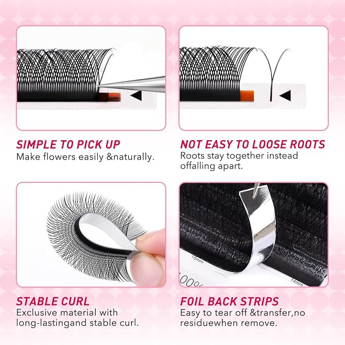 Arison Lashes 3D W Shape Eyelash Extension Natural Soft Volume Premade Fans Faux Mink Matte Black Cluster 12 rows(3DW-0.07-D-13mm)