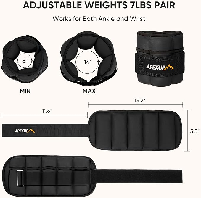 APEXUP 7 lbs/Pair Adjustable Ankle Weights for Women