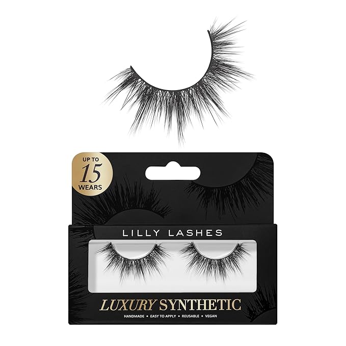 Lilly Lashes Luxury Synthetic False Eyelashes, Full Length Lash Extension 13mm, Natural Look - Natural Volume & Round Shape, Reusable Fake Lashes 15x, Lash Glue not Included (VIP)