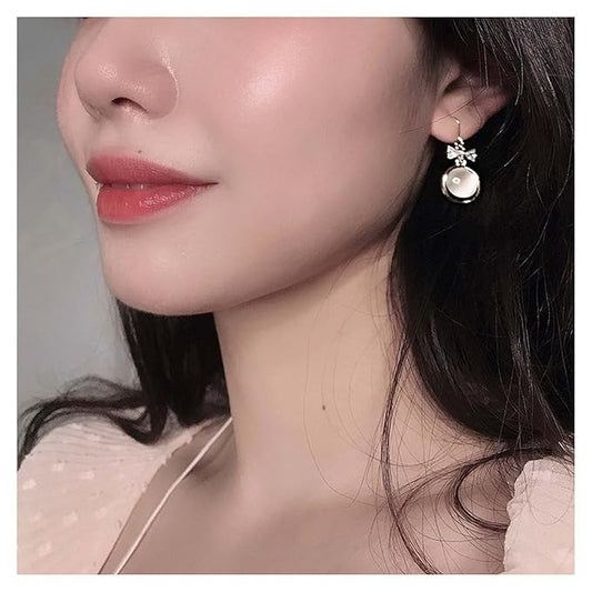 Vintage Circle Drop Earring Gold Cat Eye Stone