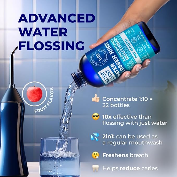 2 Pack Concentrated Water flosser Rinse & Mouthwash Made in USA, Alcohol and Fluoride Free, Mint & Fruit Flavor