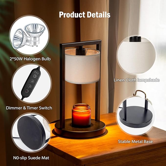 Candle Warmer Lamp with Timer, Electric Candle Warmer for Jar Candles, Dimmable Warming Light with 2 Bulbs, House Warming Gifts Bedroom Home Living Room Decor, Gifts for Mom (White)