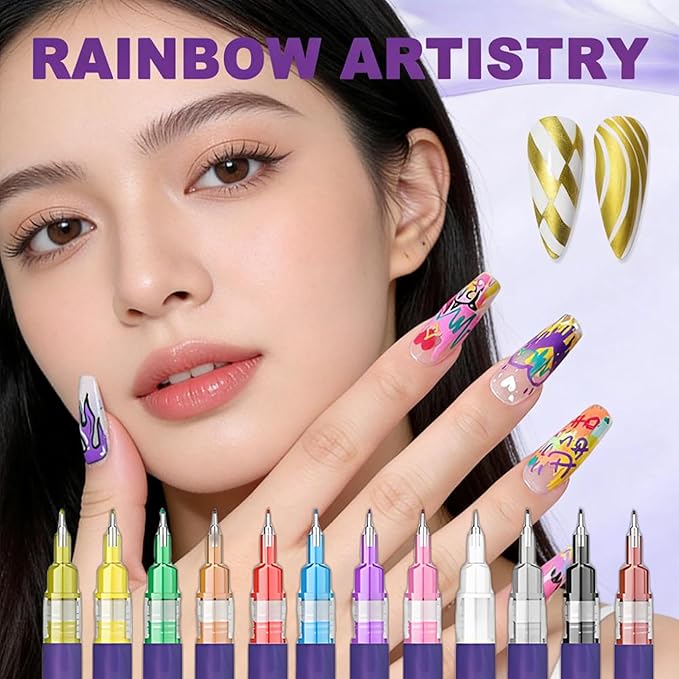 12 Colors Nails Art Pens Set,Nails Art Markers for Kids,Nails Art Markers Polish Pen for 3D Nails Art,DIY Nails Art Marker Drawing Painting Liner Pen,Portable Nails Art Tools(A-1 Set)