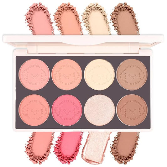 8 Colors Face Matte Blush Palette, Highlight and Contour Blusher Facial Cheek Contour Makeup Pallet, Women Natural Nude Makeup Brighten Skin Tone Portable Makeup Blush(8 Colors Blush Palette)