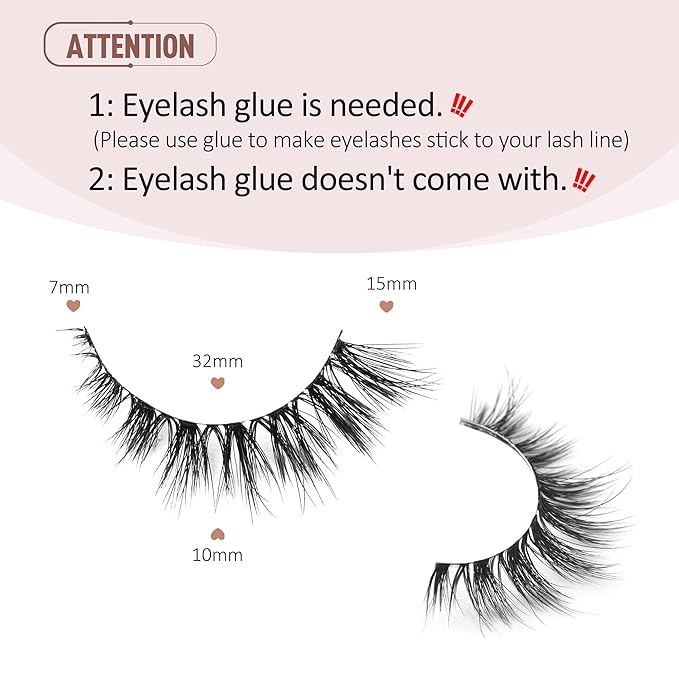 Onlyall False Eyelashes Cat Eye Lashes Volume Lashes Fake Lashes Wispy Lashes Mink Lashes Fluffy Natural Eyelashes 15mm Lashes D35