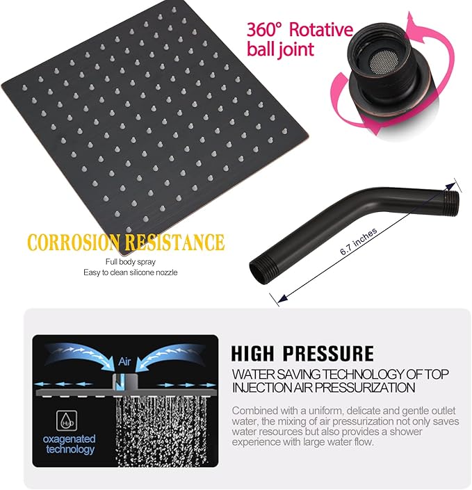 annazom Oil Rubbed Bronze rain Shower Faucet Set Shower System 8 Inches Square Shower Head with Handheld, Waterfall Showerhead, All Metal Shower Faucet Trim Repair Kits (Contain Shower Valve)