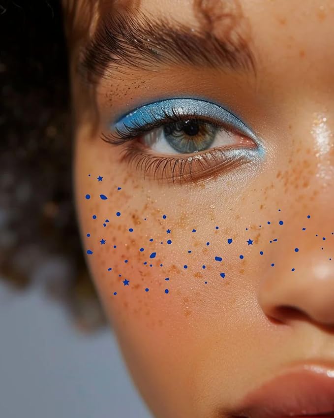 Blue Face Glitter - Waterproof and Long-Lasting Body Glitter Makeup Patches, Sparkle Rave Accessories for Festivals and Parties (Blue - 8 Sheets)