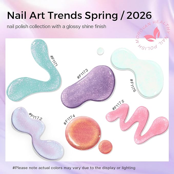 Morovan Pearl Nail Polish Set: Aurora Ombre Shimmer Iridescent Mermaid Spring Pastel Fingernail Polish Kit Blue Purple Pink Glitter Sparkle Quick Dry Nail Art Design Gift for Women Girls