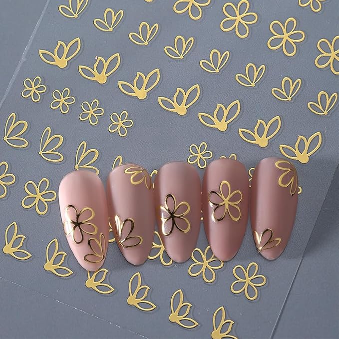 6Pcs Gold Nail Art Stickers 3D Metallic Silver Floral Leaf Nails Decals Flower Petal Nails Design Nail Supplies Nails Sticker Floral Manicure Decorations for Women Spring DIY Manicure Accessories