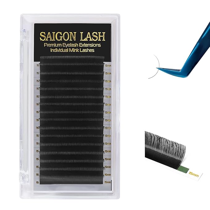 Eyelash Extensions, Mink Lash, Volume & Classic Lashes for Professionals, J/B/C/CC/D/L/M Curl, 4-15mm Length, Soft Korean PBT Fiber, 16 Rows Lash Tray (Black-CC-0.07-13mm)