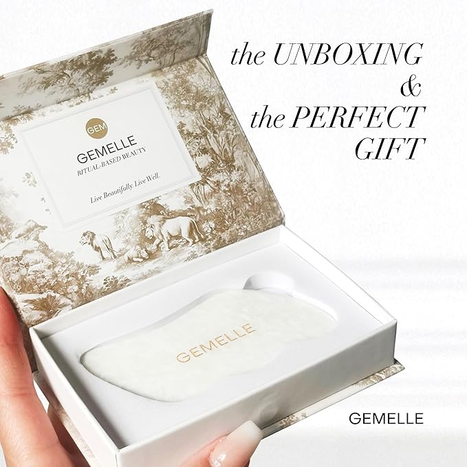 GEMELLE White Jade Gua Sha Tool | 10x Award Winner | Pure Jade Gua Sha Stone, Face Sculpting Tool, Gua Sha Facial Tools, Lymphatic Massage, Body Gua Sha Tool, Guasha Tool for Face | Gifts for Women