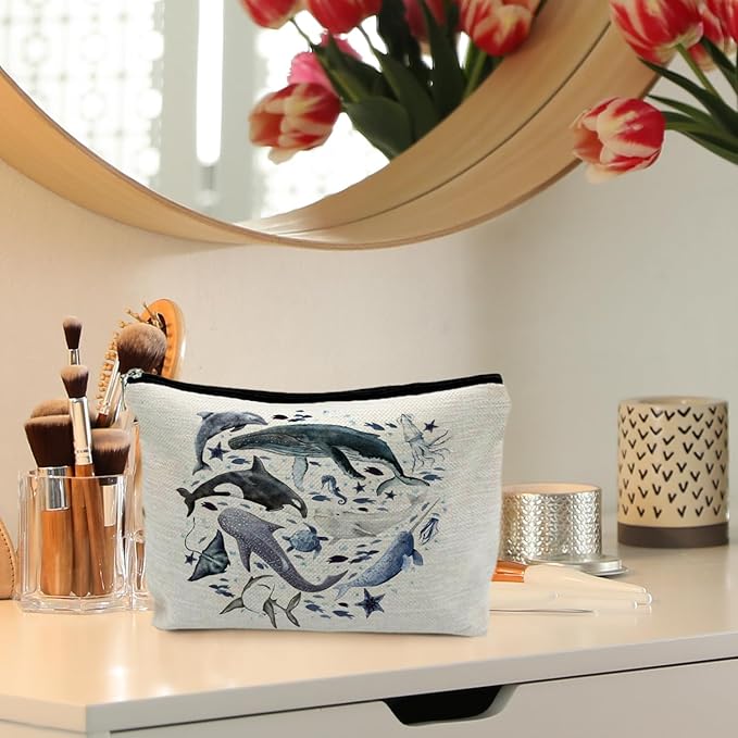 RYYCDOI Ocean Animals Shark whale Makeup Bag, Marine Life Animals Cosmetic Bags for Women,Shark Gifts for Women
