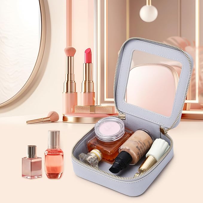 Pinkmik Small Makeup Bag Mini Clear Cosmetic Makeup Case & Toiletry Bag with Zipper Women's Purse Organizer & Car Essentials (Gray, MINI-1)