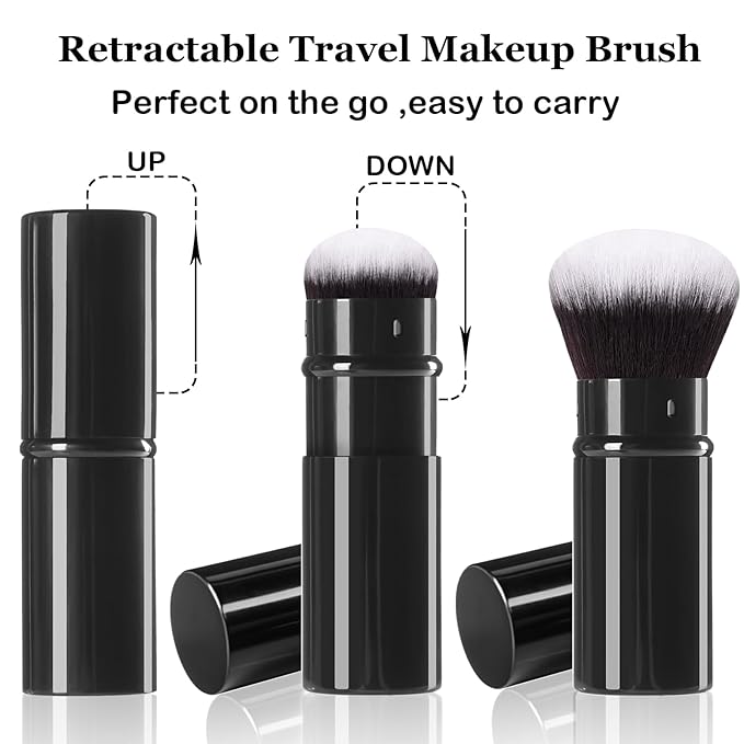 Keriloo Retractable Makeup Brush,Travel Kabuki Powder Makeup Brush Face Blush Brushes for Blending Liquid, Foundation, Blush, Bronzer, Buffing, Sunscreen,Flawless Cosmetics