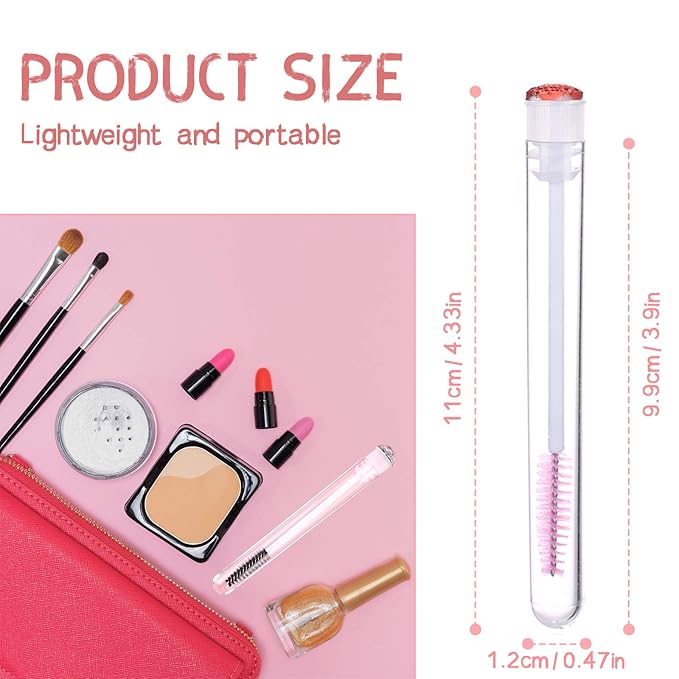 Dming 50 Pieces Disposable Mascara Brushes Eyelash Brush Lash Wand Diamond Mascara Wands with Tube Makeup Tool Lash Spoolies Sanitary Brushes Lash Extension Supplies (tube scale l pink 50)