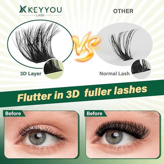 KEYYOU lash Clusters Kit 3D Effect Eyelash Clusters Kit 182pcs 200D 9-18MIX D Curl Individual Lashes Kit Wispy Lashes Volume Cluster Lashes Kit Soft DIY Lash Extension Kit (3D Kit-200D-D-9-18MIX)