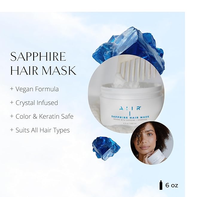 AIIR Sapphire Mask - Deep Conditioning Hair Treatment for Damage Hair Repair, Hyaluronic Acid Hydrates & Moisturizes Dry Hair, Strengthen and Smooth Frizzy Hair, Color Safe, 6 oz