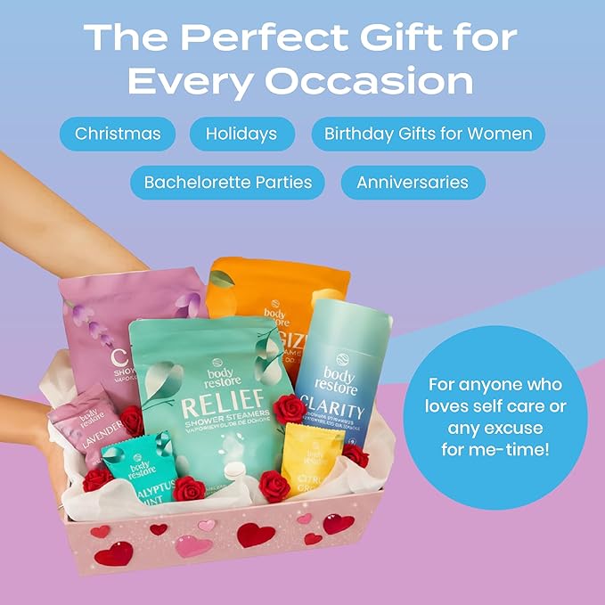 Body Restore Shower Steamers Aromatherapy 6 Pack – Valentines Day Gifts for Her and Him, Birthday Gifts for Women and Men, Relaxation, Stress Relief, Self Care, Bath Bombs – Bloom
